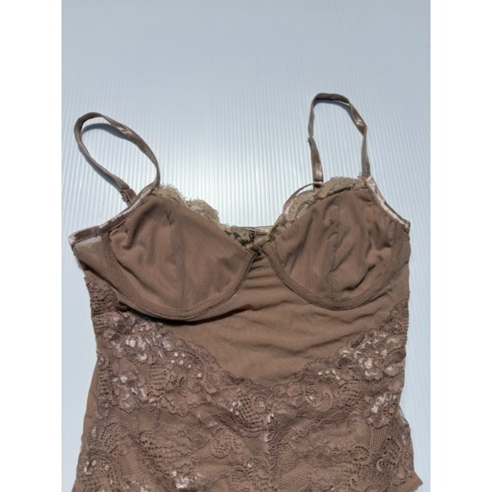 Forever 21 Bodysuit Women's Small Mocha Brown‎ Lace Trim Corset Style Festival - Picture 3 of 16